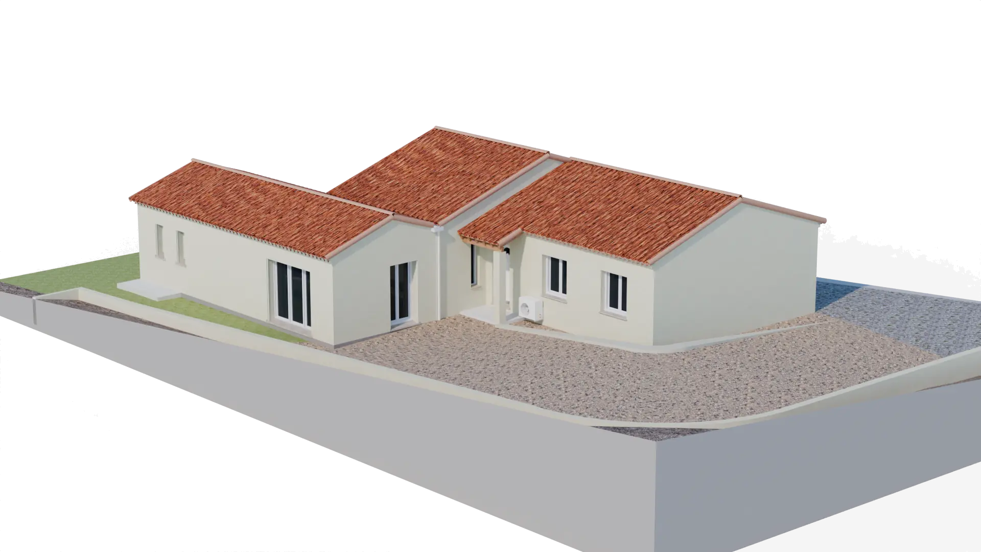 Perspective 3D de la maison côté entrée